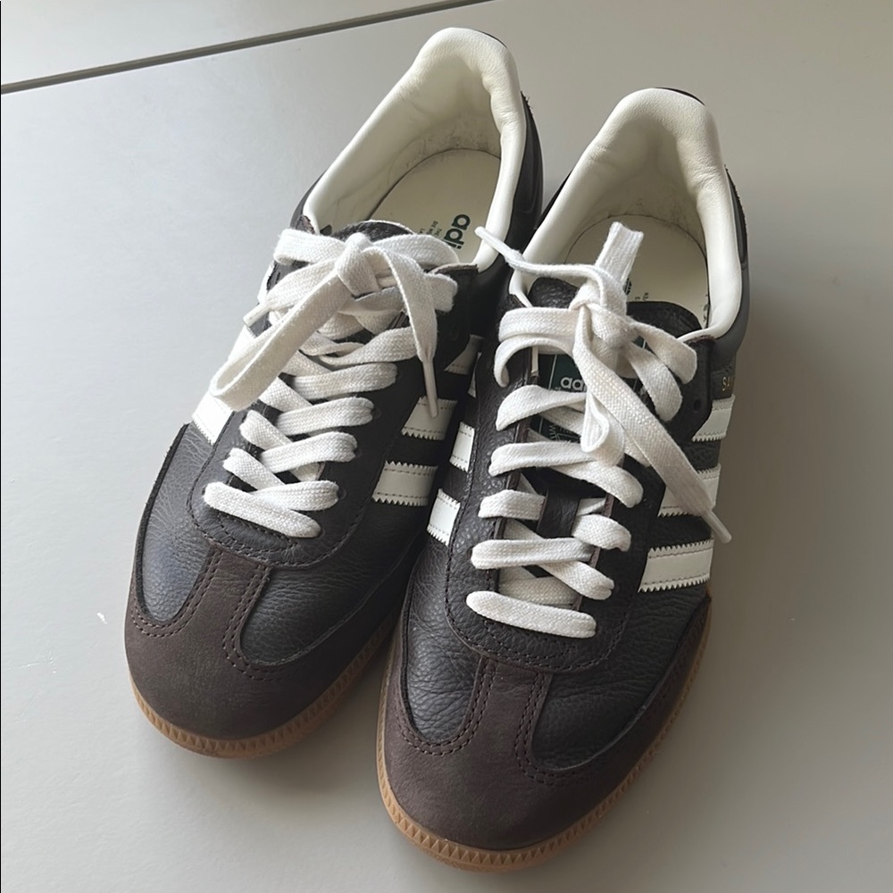 Adidas Dark Brown & White Samba-Style Leather Sneakers